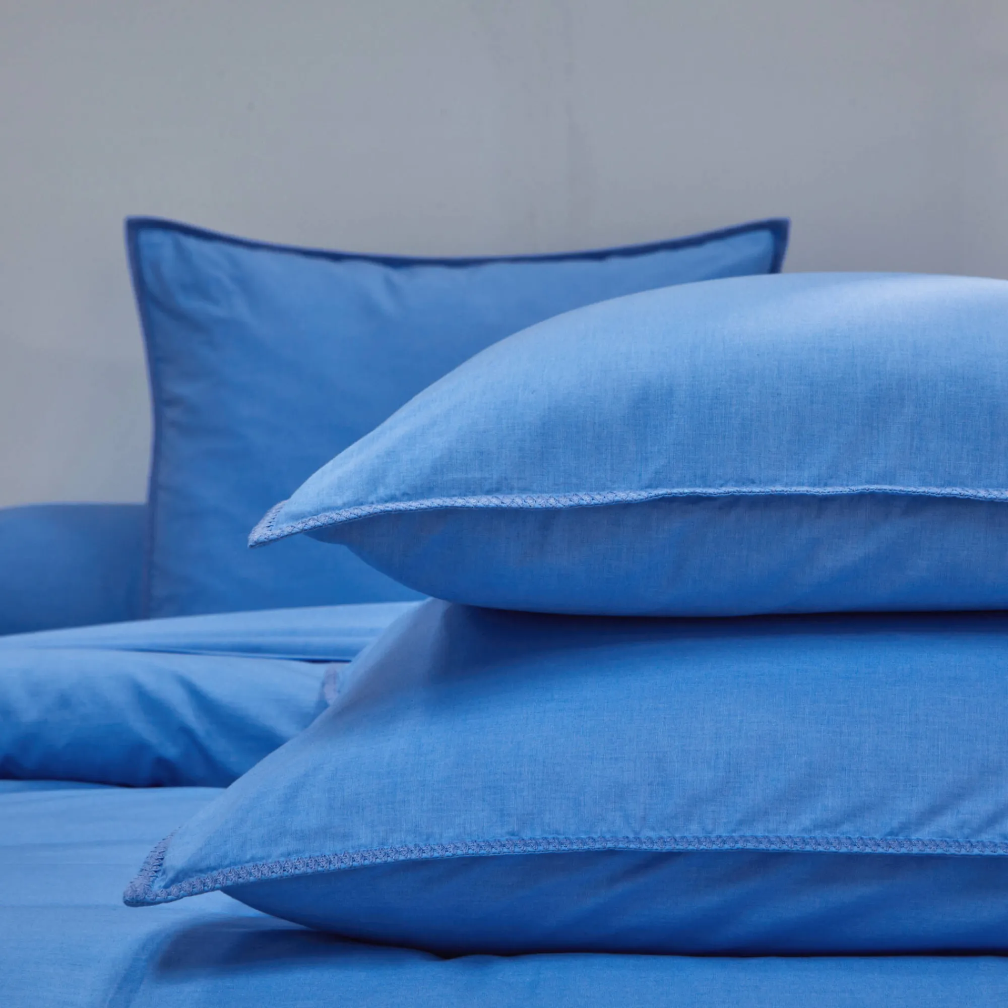 Effen Bedlinnen|Vlak Laken<Blancheporte Effen bedlinnen in gewassen katoen blauw