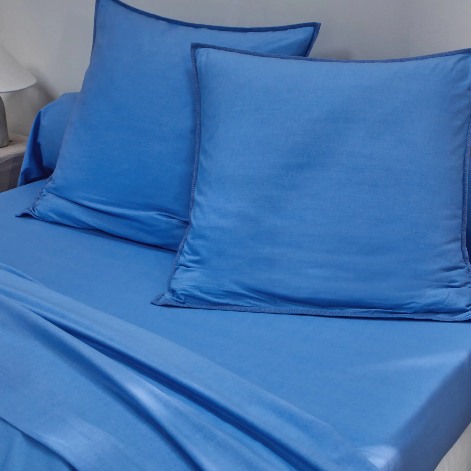 Effen Bedlinnen|Vlak Laken<Blancheporte Effen bedlinnen in gewassen katoen blauw