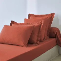 Effen Bedlinnen|Kussensloop<Colombine Effen bedlinnen in katoen terracotta