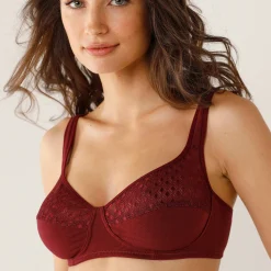 Beha<Confidence Lingerie Effen beha in katoen en kant Coria - zonder beugels bordeaux