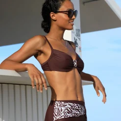 Badmode|Badmode<Blancheporte Effen bikinibeha met beugels en drapering chocolade