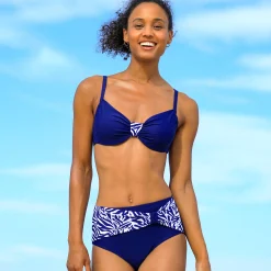 Badmode|Badmode<Blancheporte Effen bikinislip met hoge taille - gedrapeerd effect marine