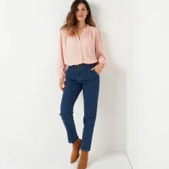 Bloes En Tuniek<Blancheporte Effen bloes in crepon, kraag met stroken en macramé poederroze