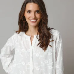 Feestoutfits Dames|Bloes En Tuniek<Lora Zellini Effen bloes met 3D-borduursels wit