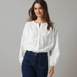 Feestoutfits Dames|Bloes En Tuniek<Lora Zellini Effen bloes met 3D-borduursels wit
