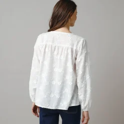 Feestoutfits Dames|Bloes En Tuniek<Lora Zellini Effen bloes met 3D-borduursels wit