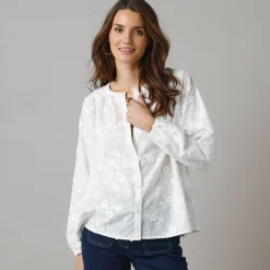 Feestoutfits Dames|Bloes En Tuniek<Lora Zellini Effen bloes met 3D-borduursels wit