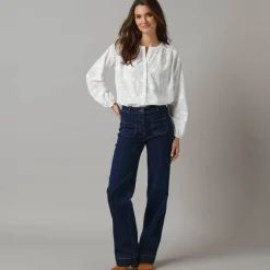 Feestoutfits Dames|Bloes En Tuniek<Lora Zellini Effen bloes met 3D-borduursels wit