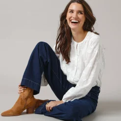 Feestoutfits Dames|Bloes En Tuniek<Lora Zellini Effen bloes met 3D-borduursels wit