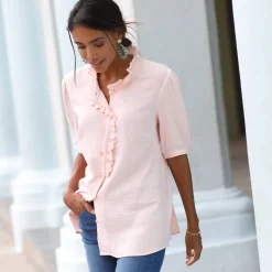 Bloes En Tuniek<Blancheporte Effen bloes met knoopsluiting en geborduurde details, in katoengaas grijsroze