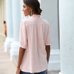Bloes En Tuniek<Blancheporte Effen bloes met knoopsluiting en geborduurde details, in katoengaas grijsroze