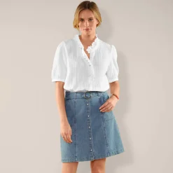 Bloes En Tuniek<Blancheporte Effen bloes met knoopsluiting en geborduurde details, in katoengaas wit