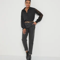Feestoutfits Dames|Bloes En Tuniek<Blancheporte Effen bloes met knopen en kant zwart