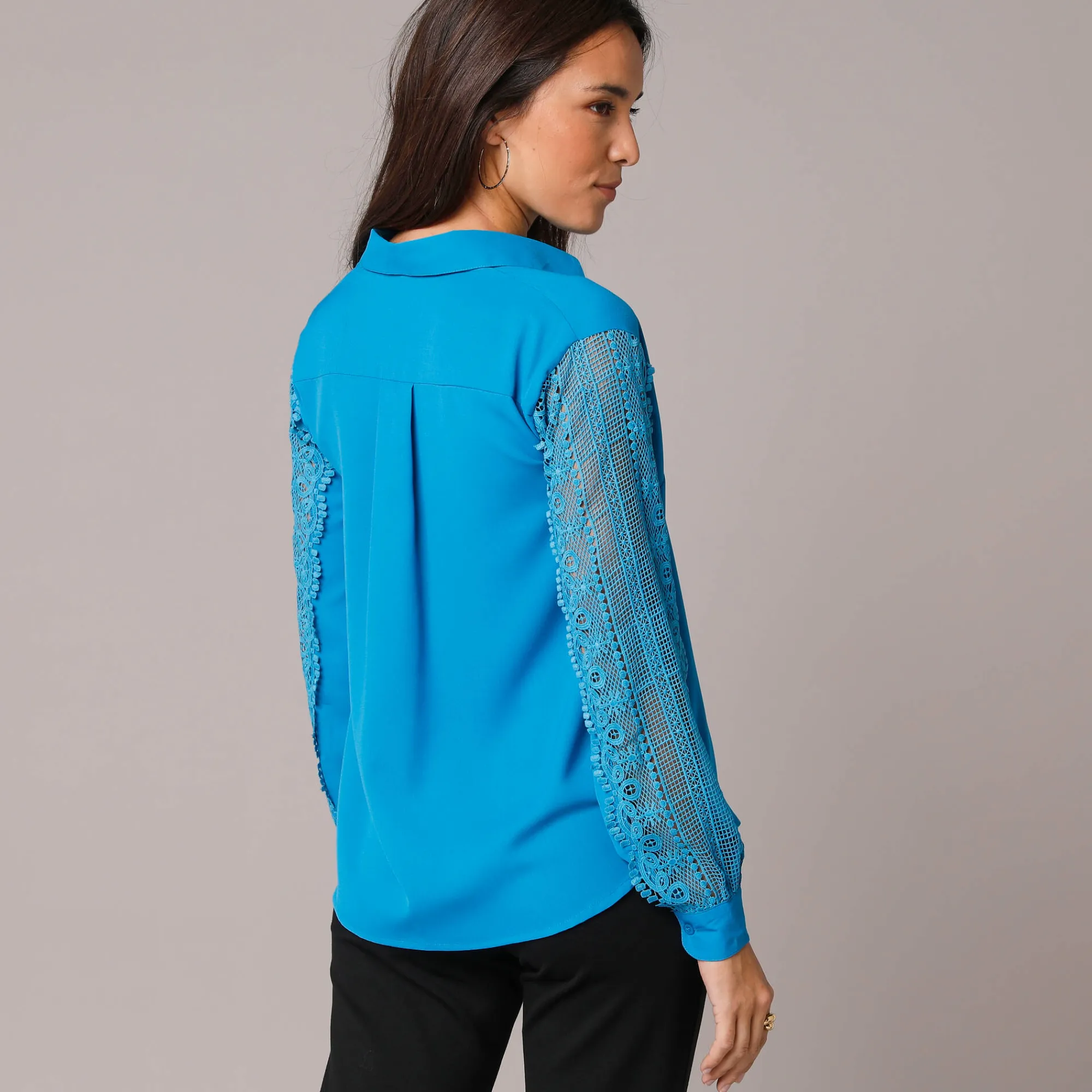 Bloes En Tuniek<Blancheporte Effen bloes met knopen en kant blauw