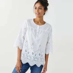 Jurk|Bloes En Tuniek<Blancheporte Effen bloes met 3/4-mouwen, broderie anglaise wit