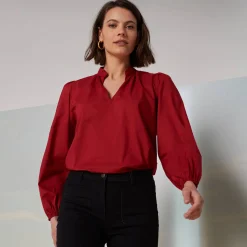 Bloes En Tuniek<Blancheporte Effen bloes met opstaande kraag, bloezende mouwen bordeaux