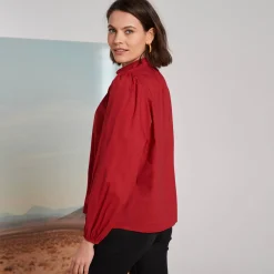 Bloes En Tuniek<Blancheporte Effen bloes met opstaande kraag, bloezende mouwen bordeaux
