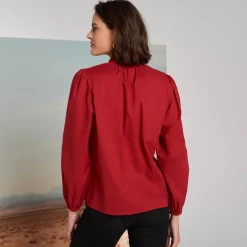 Bloes En Tuniek<Blancheporte Effen bloes met opstaande kraag, bloezende mouwen bordeaux