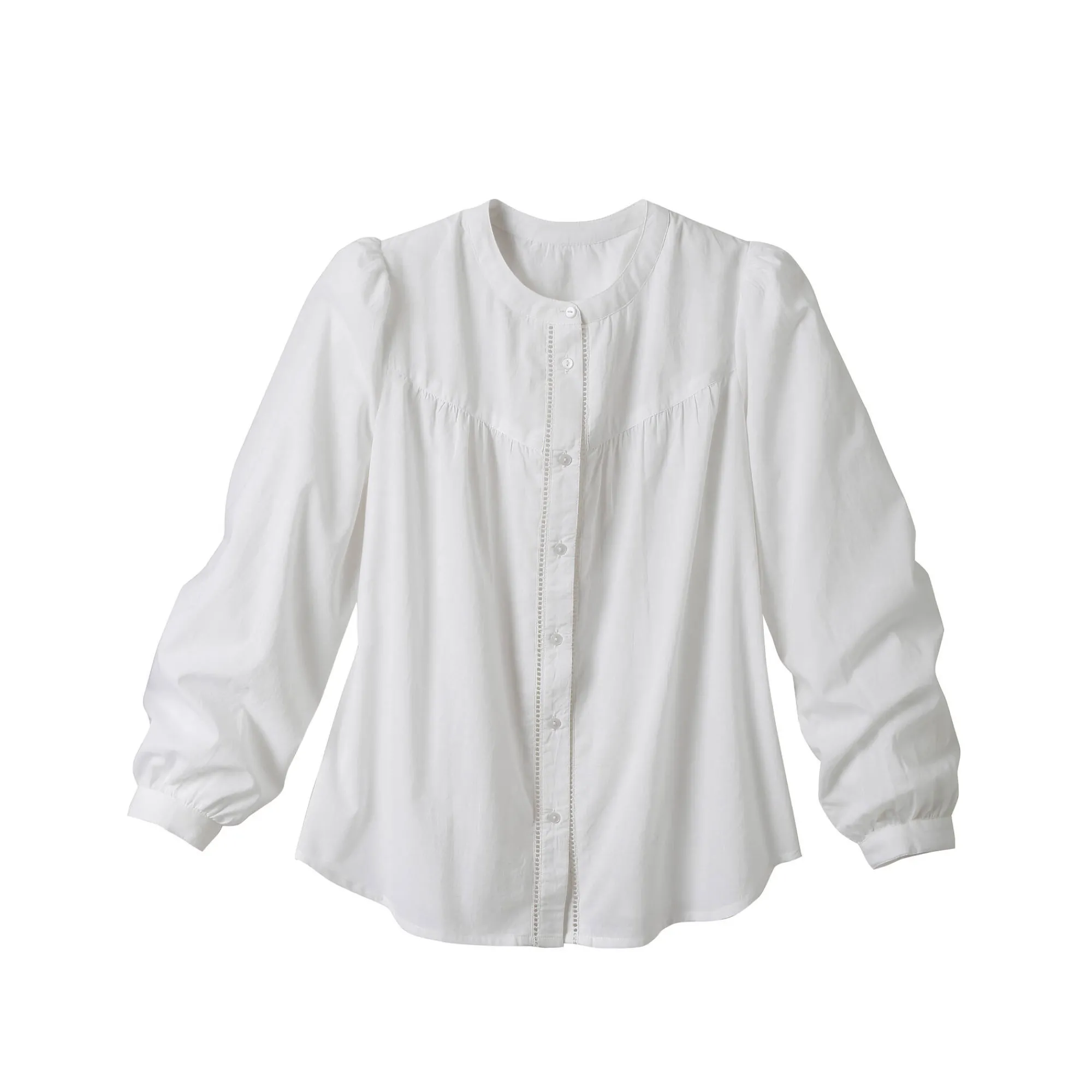 Bloes En Tuniek<Blancheporte Effen bloes met ronde hals, details in ladderajour wit