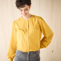 Bloes En Tuniek<Blancheporte Effen bloes met ronde hals, details in ladderajour honing