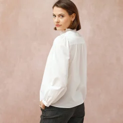 Bloes En Tuniek<Blancheporte Effen bloes met stroken aan de hals ecru