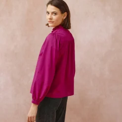 Bloes En Tuniek<Blancheporte Effen bloes met stroken aan de hals violine