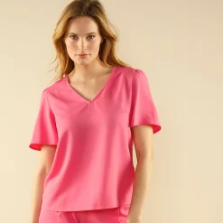Bloes En Tuniek<Blancheporte Effen bloes met V-hals en korte mouwen roze