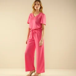 Bloes En Tuniek<Blancheporte Effen bloes met V-hals en korte mouwen roze