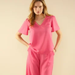 Bloes En Tuniek<Blancheporte Effen bloes met V-hals en korte mouwen roze