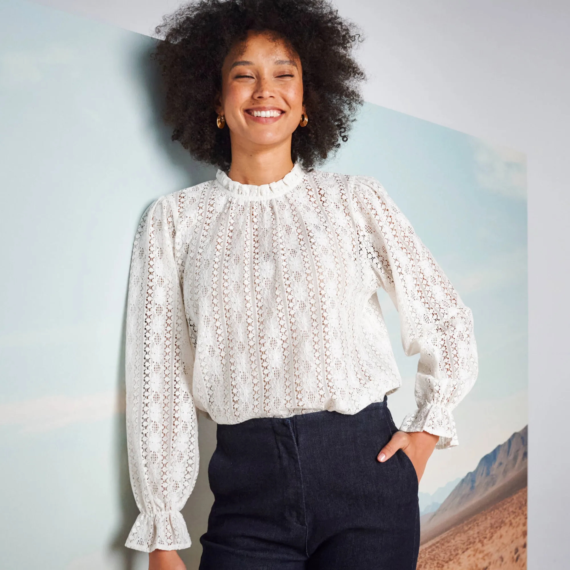 Feestoutfits Dames|Bloes En Tuniek<Blancheporte Effen bloes met Victoriaanse kraag, kant ecru