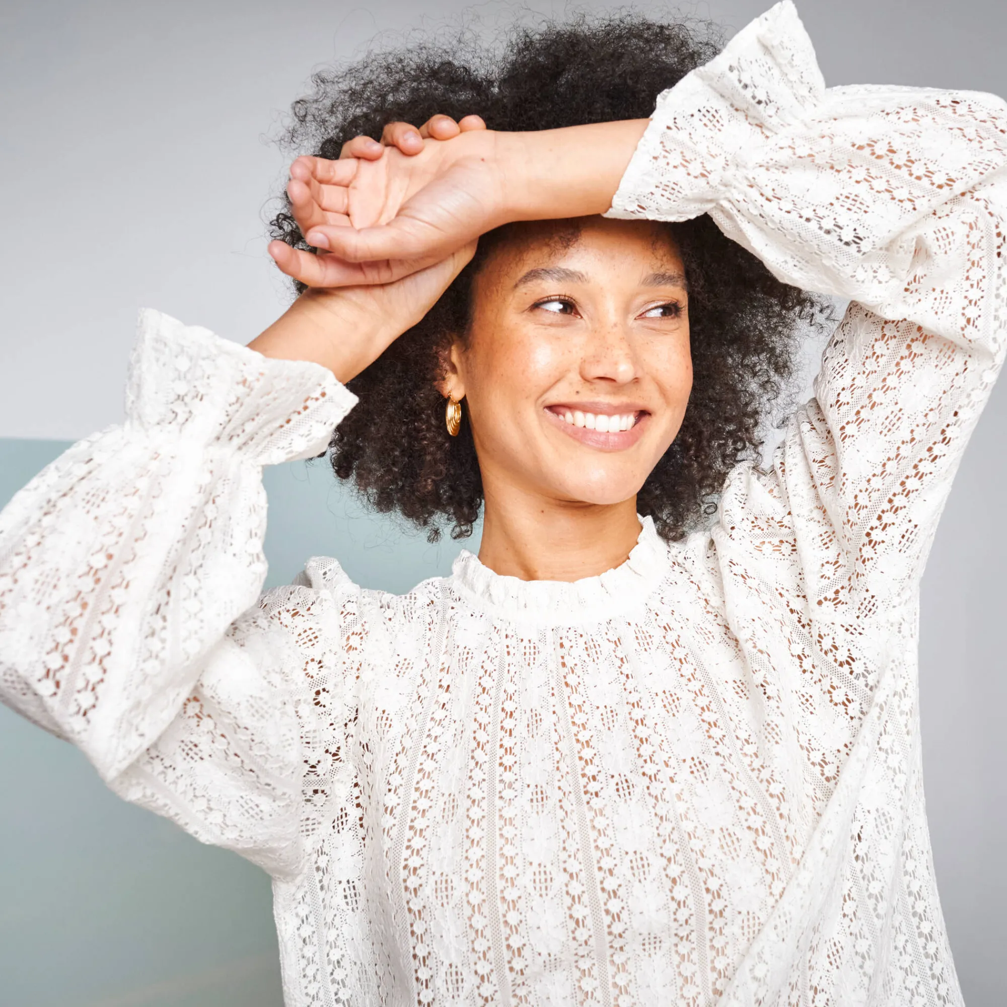 Feestoutfits Dames|Bloes En Tuniek<Blancheporte Effen bloes met Victoriaanse kraag, kant ecru