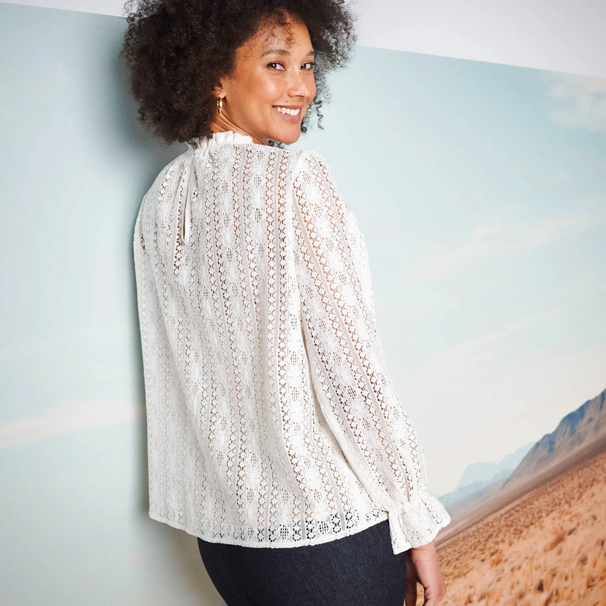 Feestoutfits Dames|Bloes En Tuniek<Blancheporte Effen bloes met Victoriaanse kraag, kant ecru