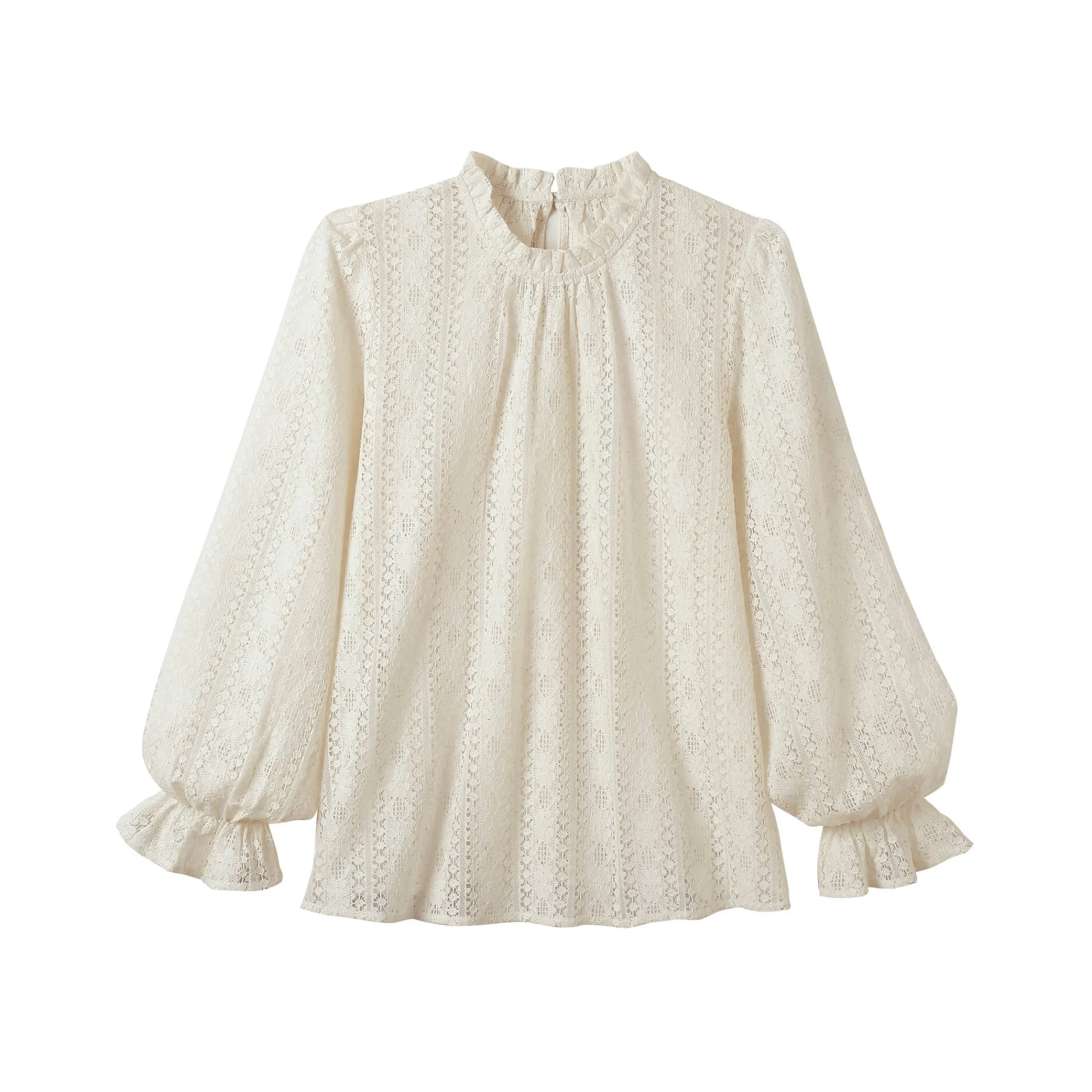 Feestoutfits Dames|Bloes En Tuniek<Blancheporte Effen bloes met Victoriaanse kraag, kant ecru