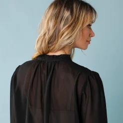 Feestoutfits Dames|Bloes En Tuniek<Blancheporte Effen bloes voor kleine lengtes met plooitjes, gevoerd zwart