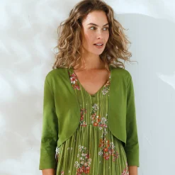 Trui En Vest<Blancheporte Effen bolero met 3/4-mouwen kaki
