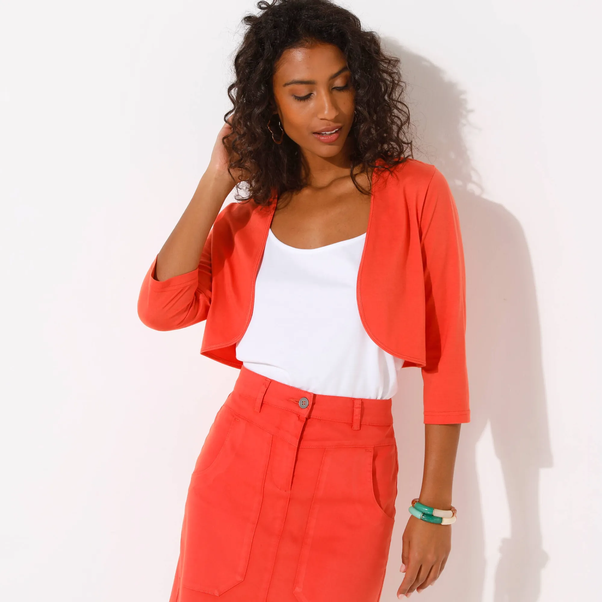 Trui En Vest<Blancheporte Effen bolero met 3/4-mouwen perzik