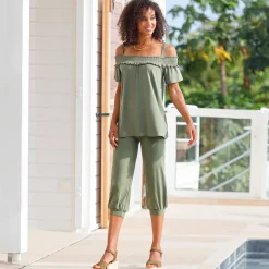 Broek<Blancheporte Effen bolstaande 3/4-broek kaki