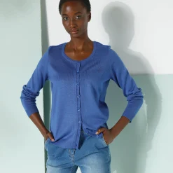 Trui En Vest<Blancheporte Effen cardigan met kasjmiertouch felblauw