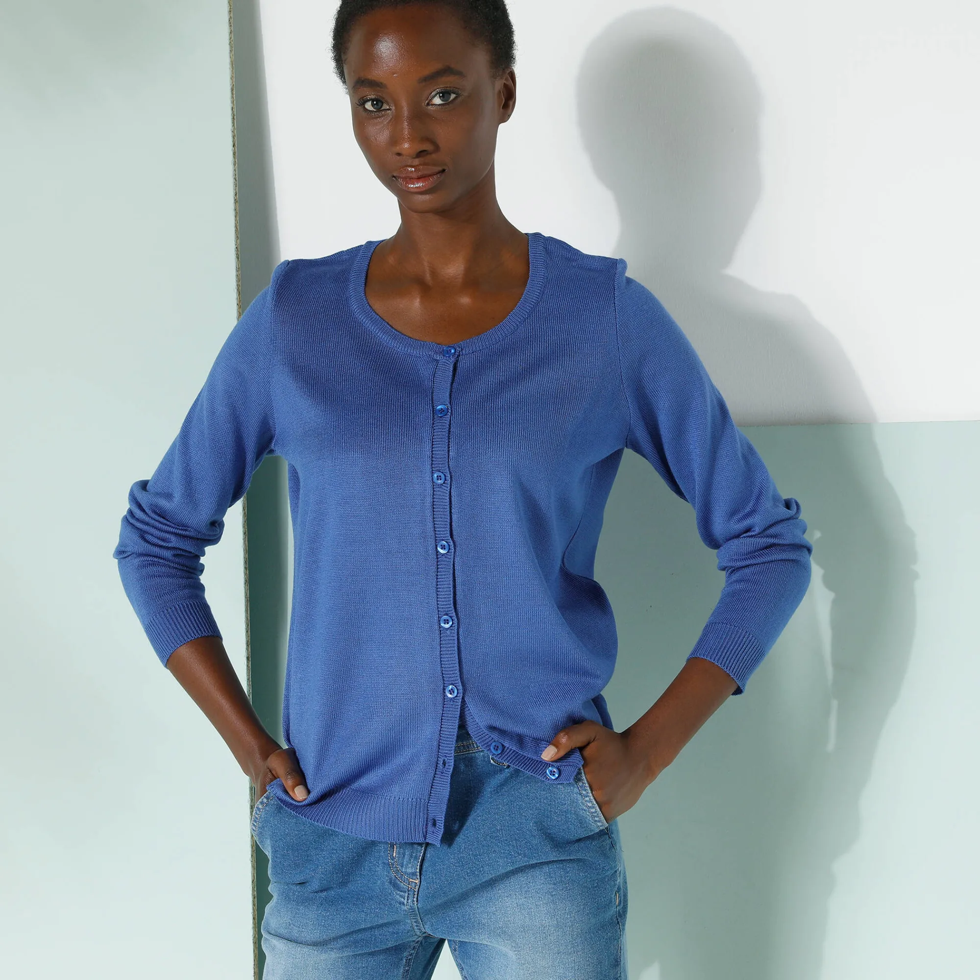 Trui En Vest<Blancheporte Effen cardigan met kasjmiertouch felblauw