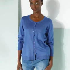Trui En Vest<Blancheporte Effen cardigan met kasjmiertouch felblauw
