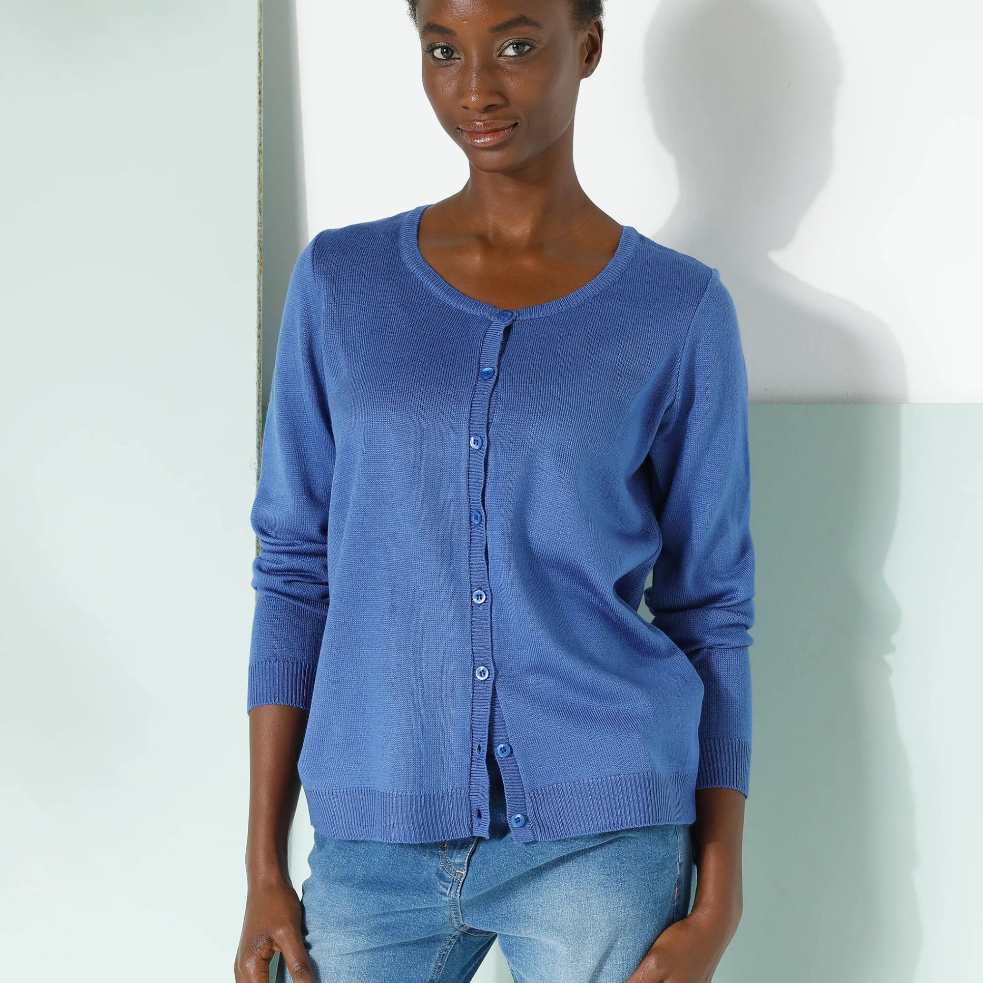 Trui En Vest<Blancheporte Effen cardigan met kasjmiertouch felblauw