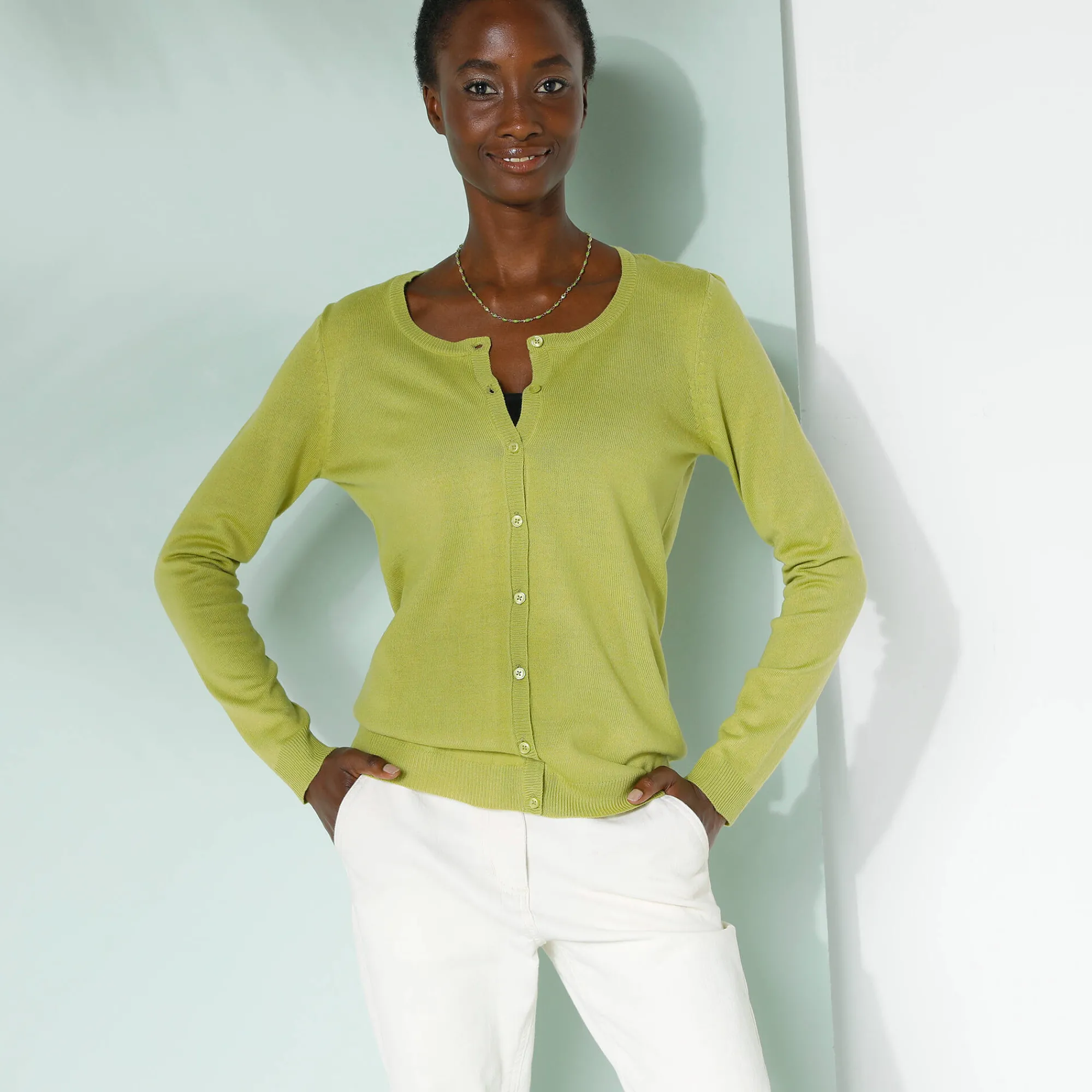 Trui En Vest<Blancheporte Effen cardigan met kasjmiertouch mosgroen