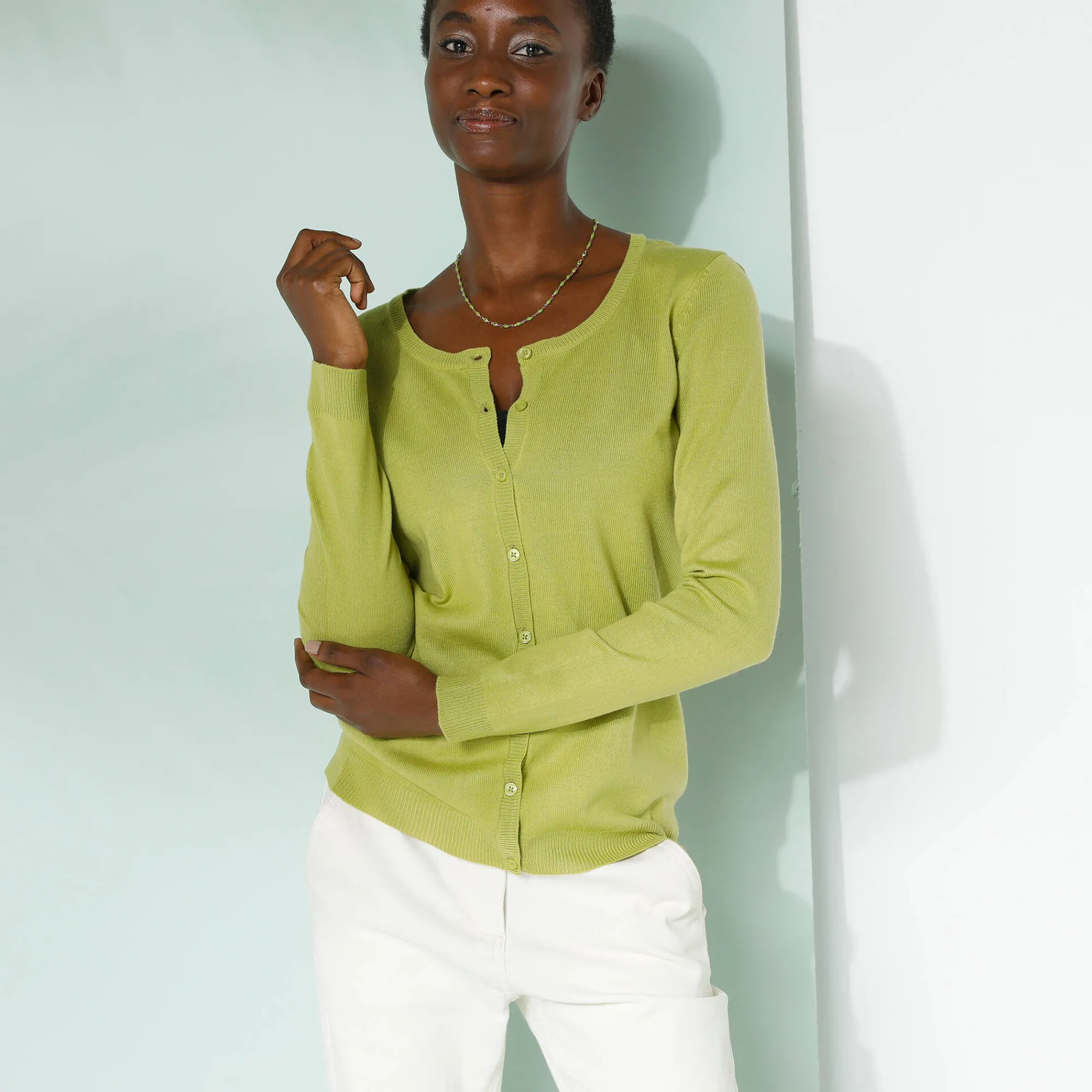 Trui En Vest<Blancheporte Effen cardigan met kasjmiertouch mosgroen