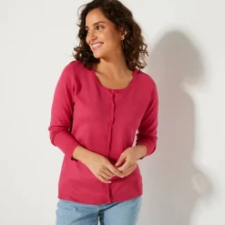 Trui En Vest<Blancheporte Effen cardigan met kasjmiertouch fuchsiaroze