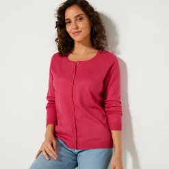 Trui En Vest<Blancheporte Effen cardigan met kasjmiertouch fuchsiaroze