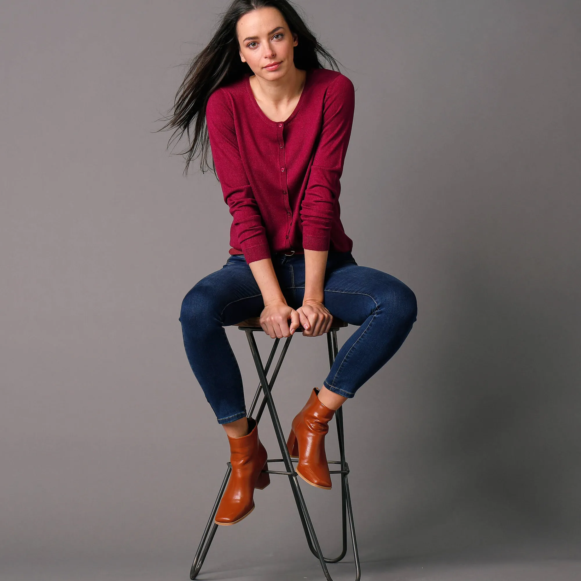 Trui En Vest<Blancheporte Effen cardigan met kasjmiertouch pruim