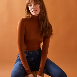 T-Shirt En Topje|Trui En Vest<Blancheporte Effen coltrui in stretchstof karamel