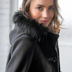 Jas En Mantel<Blancheporte Effen duffelcoat met kap in nepbont zwart