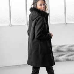 Jas En Mantel<Blancheporte Effen duffelcoat met kap in nepbont zwart