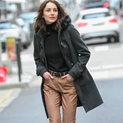 Jas En Mantel<Blancheporte Effen duffelcoat met kap in nepbont chiné antraciet